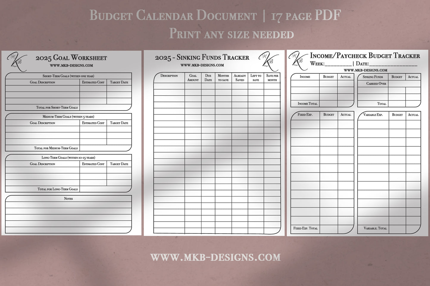 Budget Calendar PDF | 17 page Digital Download