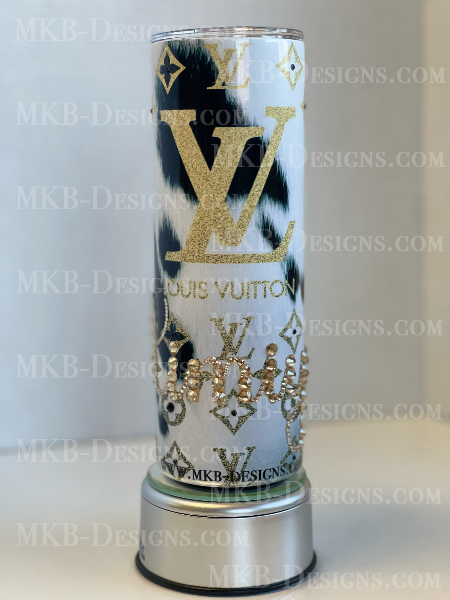Custom Designer LV 20oz Tumbler_Black white and gold