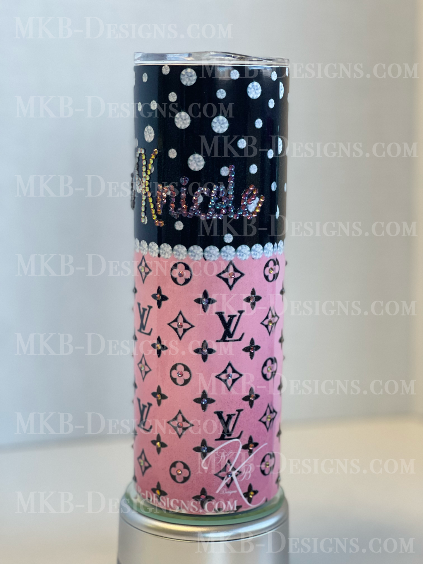 Custom Designer LV Moana 20oz Tumbler_Pink and Black