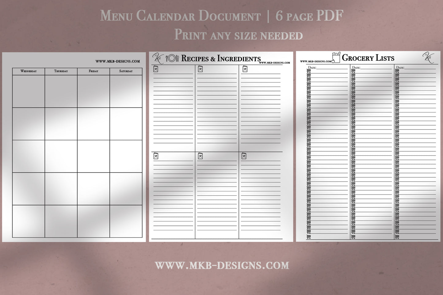 Menu Planning Calendar | 6 page PDF