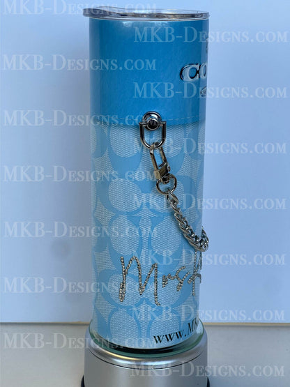 Custom Designer C 20oz Tumbler_Blue with Silver Chain