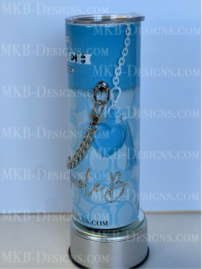 Custom Designer C 20oz Tumbler_Blue with Silver Chain