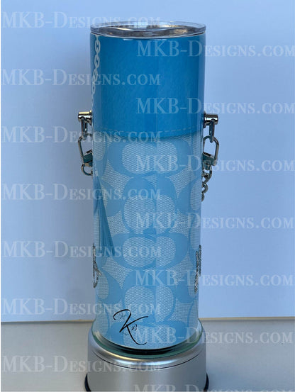 Custom Designer C 20oz Tumbler_Blue with Silver Chain