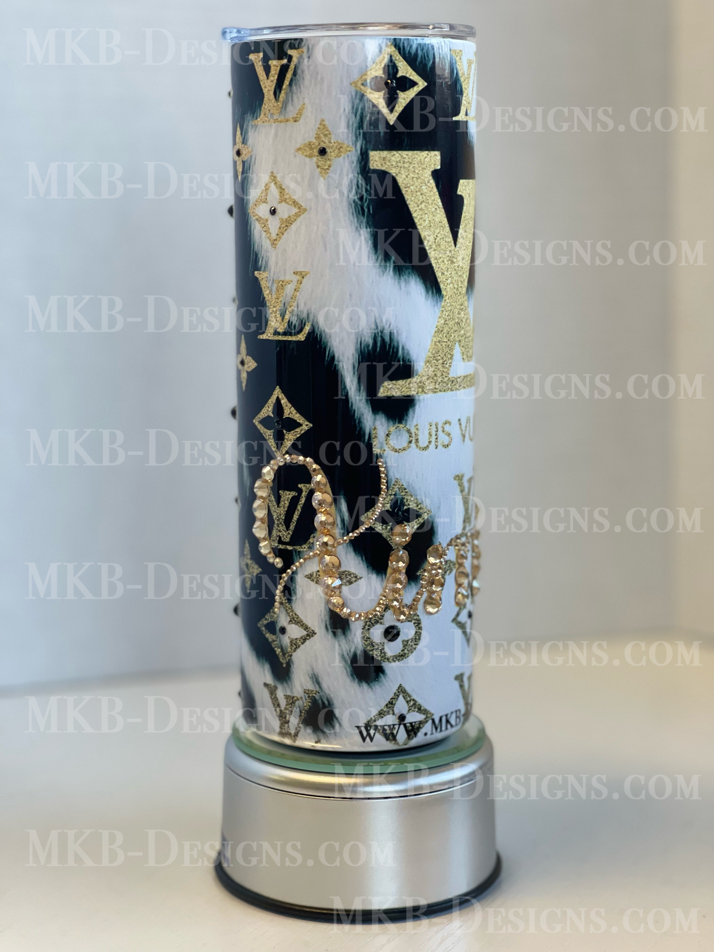 Custom Designer LV 20oz Tumbler_Black white and gold