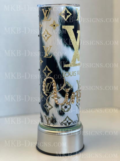 Custom Designer LV 20oz Tumbler_Black white and gold
