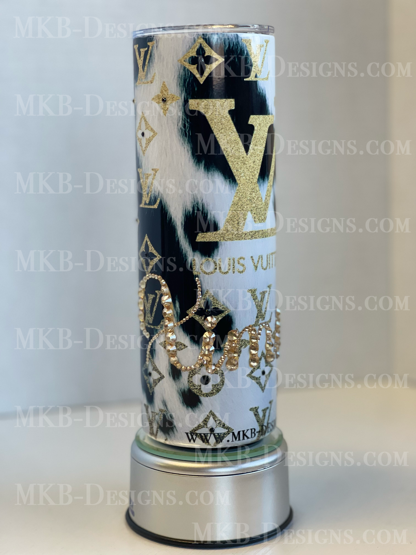Custom Designer LV 20oz Tumbler_Black white and gold
