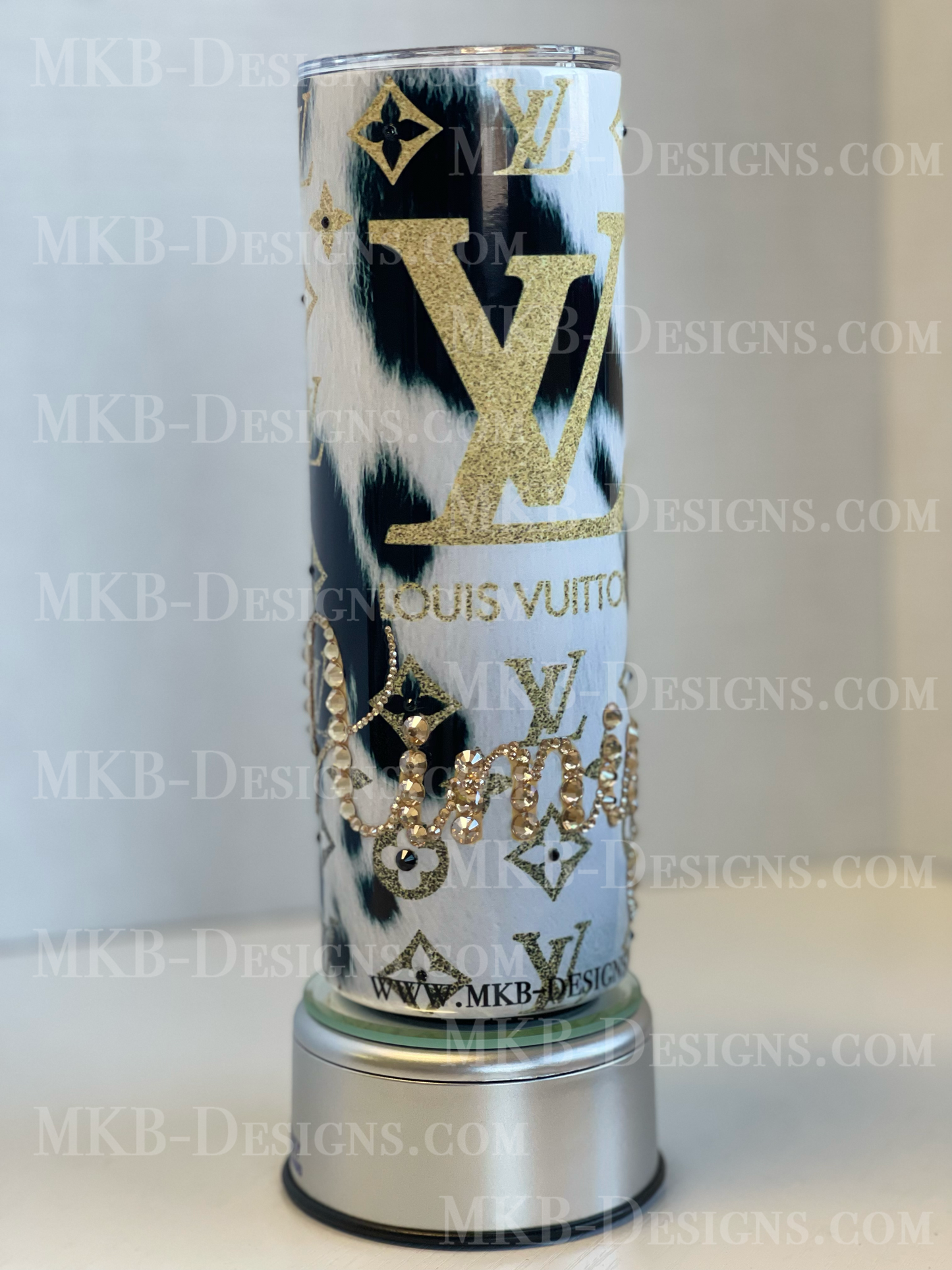 Custom Designer LV 20oz Tumbler_Black white and gold