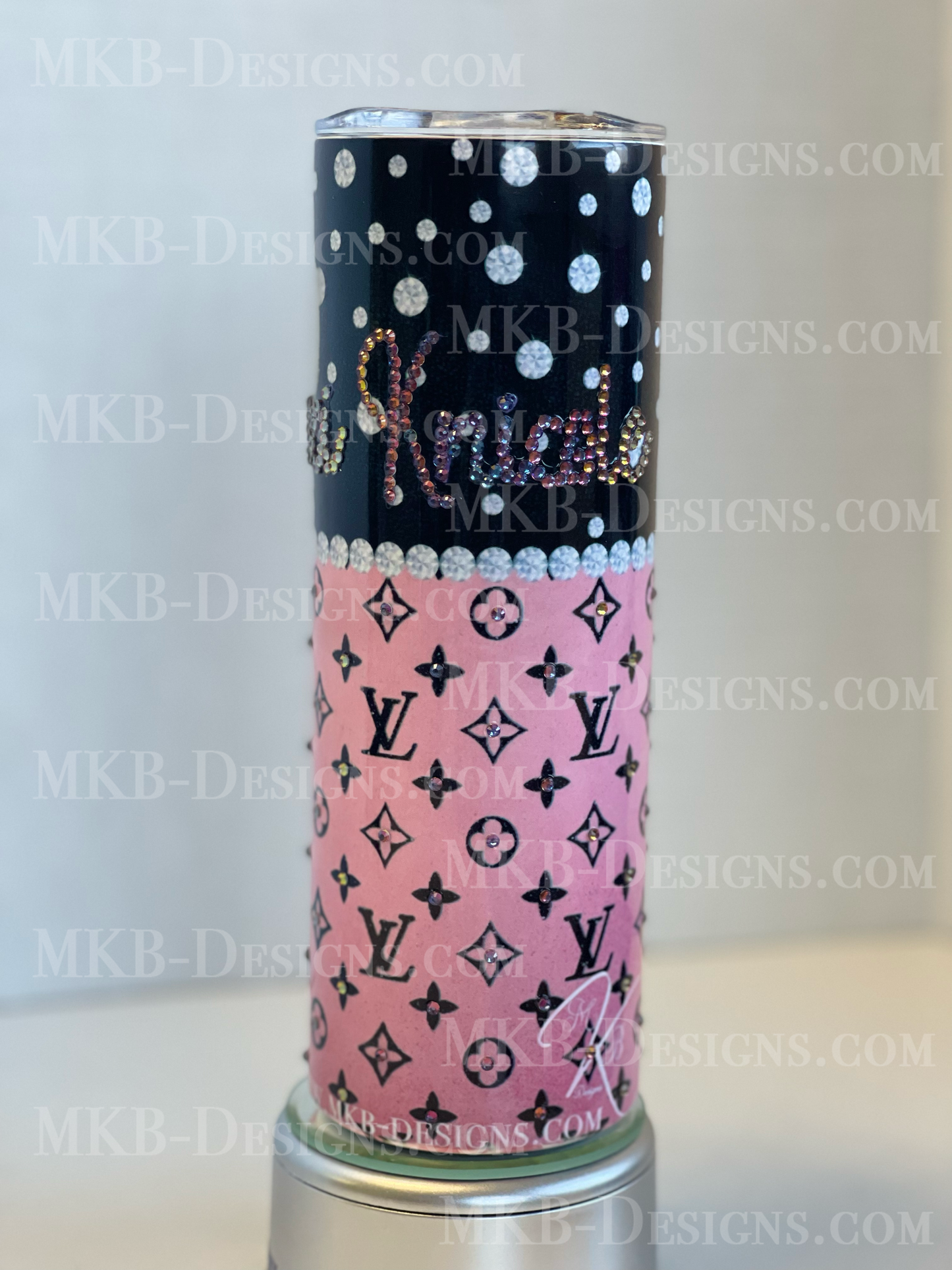 Custom Designer LV Moana 20oz Tumbler_Pink and Black